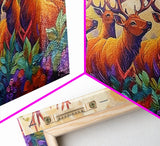 Deer Autumn, Forest, Scene, Framed Canvas Print wildlife cabin wall decor, vibrant Fall nature art, lodge living room print