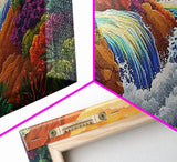 Sunset Waterfall, Vibrant Jungle, Tropical Landscape, Framed Canvas Print, Boho Wall Art, Bathroom or Bedroom Decor, Nature Painting