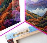 Mountain Valley, Wildflower Trail, Sunset Pathway, Canvas Print, Boho Wall Art, Bedroom or Hallway Decor, Vibrant Nature Painting