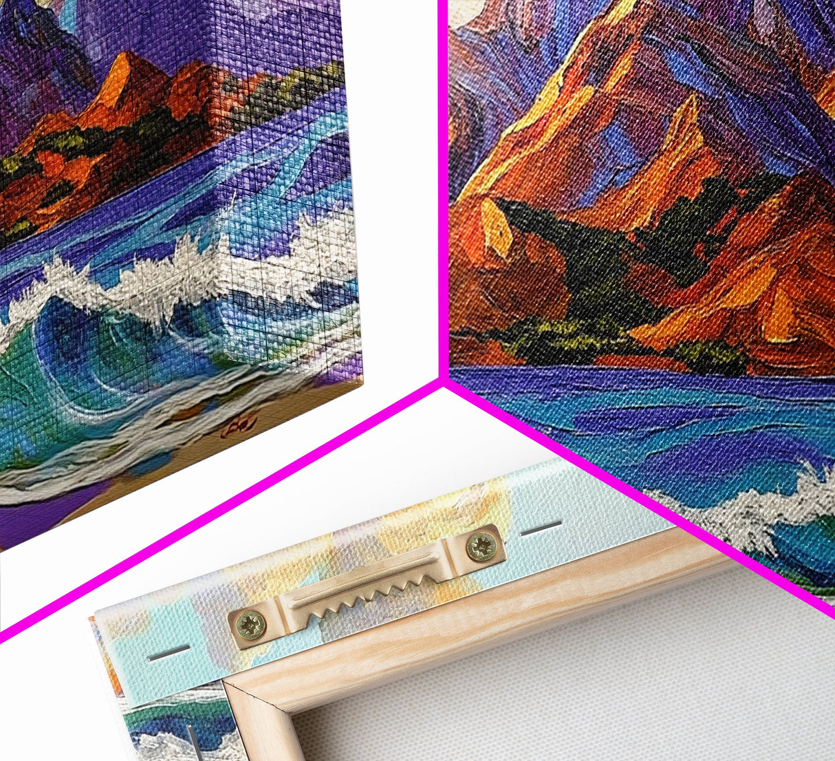 Ocean Peak, Island Sunrise, Vibrant Mountain, Framed Canvas Print, Bold Coastal Art, Beach House Wall Decor, Sunset Vibes