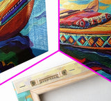 Canoe Water, Colorful, Tribal, Canvas Print, boho kayak art, nautical decor, beach house wall art, rustic folk painting, summer vibe