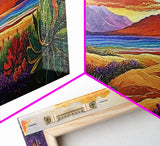 Sunset Desert, Mountains, Canvas Print, Vibrant desert landscape art with sunset sky and mountains, perfect Living Room Wall Art