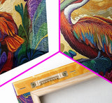 Pelican, Waves Tropical, Canvas Print, Bright tropical pelican artwork with ocean waves and foliage, great Bathroom Wall Art