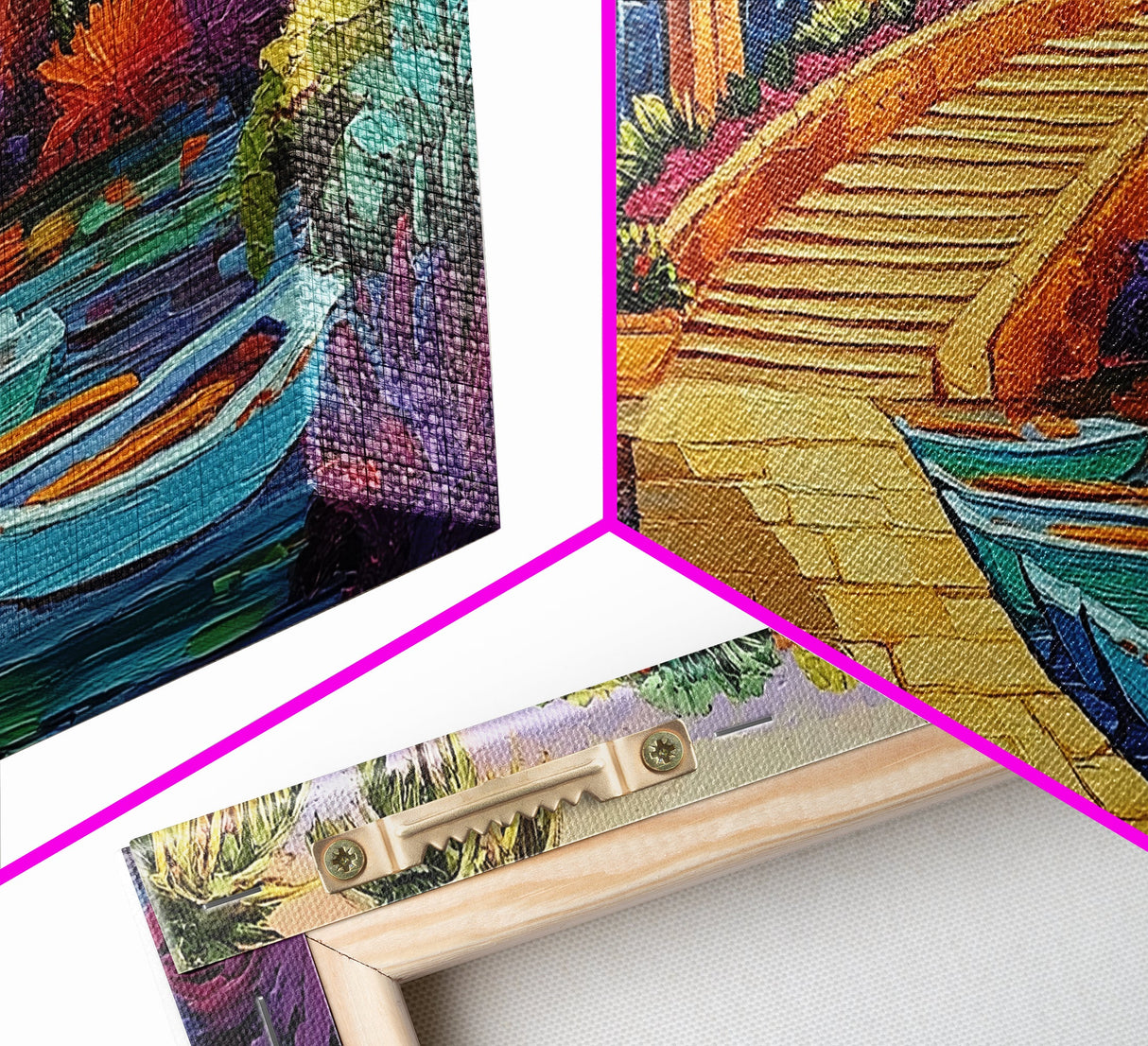 Tropical Boats, Colorful, Lagoon, Canvas Print, boats docked at tropical villa, Living Room Wall Art, vibrant coastal art, boho décor