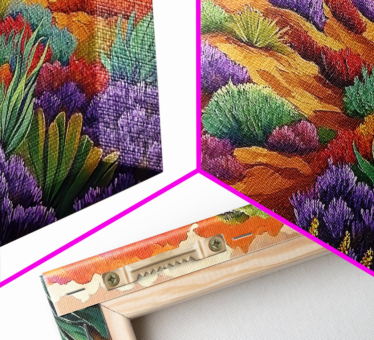 Wildflower Mountain, Sunrise, Hillside, Framed Canvas Print Bold desert landscape, colorful botanical art, boho Fall bedroom decor