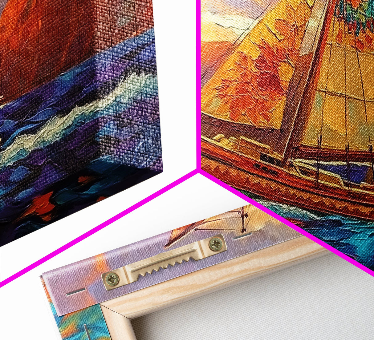 Sailboat Sunset, Ocean, Adventure, Framed Canvas Print Nautical coastal wall art, colorful seascape, bold living room decor
