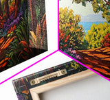 Trees Path, Ocean, Framed Canvas Print, Nature Trail Landscape Art, Peaceful Forest Wall Decor, Tranquil Boho Living Room Art