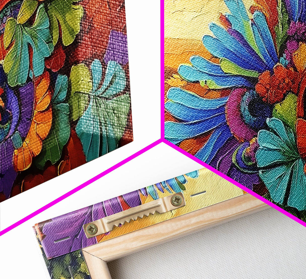 Colorful Feather, Design, Sunset, Framed Canvas Print, southwest wall art, abstract boho style, living room wall art, desert tones