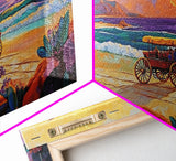 Horse Carriage, Sunset, Beach, Framed Canvas Print, coastal western art, rustic sunset scene, boho living room wall decor