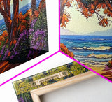 Beach Trees, Tunnel, Ocean, Sunset beach tunnel view, Framed Canvas Print, Coastal Boho Decor, Romantic Seaside Wall Art
