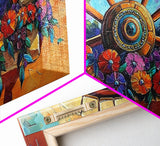 Rustic Floral, Window, Art, Framed Canvas, Print Mexican flower wagon wheel wall art, vibrant southwestern decor, boho patio print