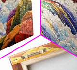 Waterfall Rainbow, Canyon, Bold, Framed Canvas Print vibrant nature bathroom decor, boho rainbow mountain wall art, fantasy print