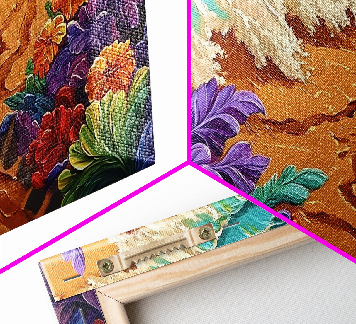 Tropical, Flower, Wave Art, Framed Canvas Print, coastal floral seascape painting, vibrant Summer Decor, Bathroom Wall Art, boho art