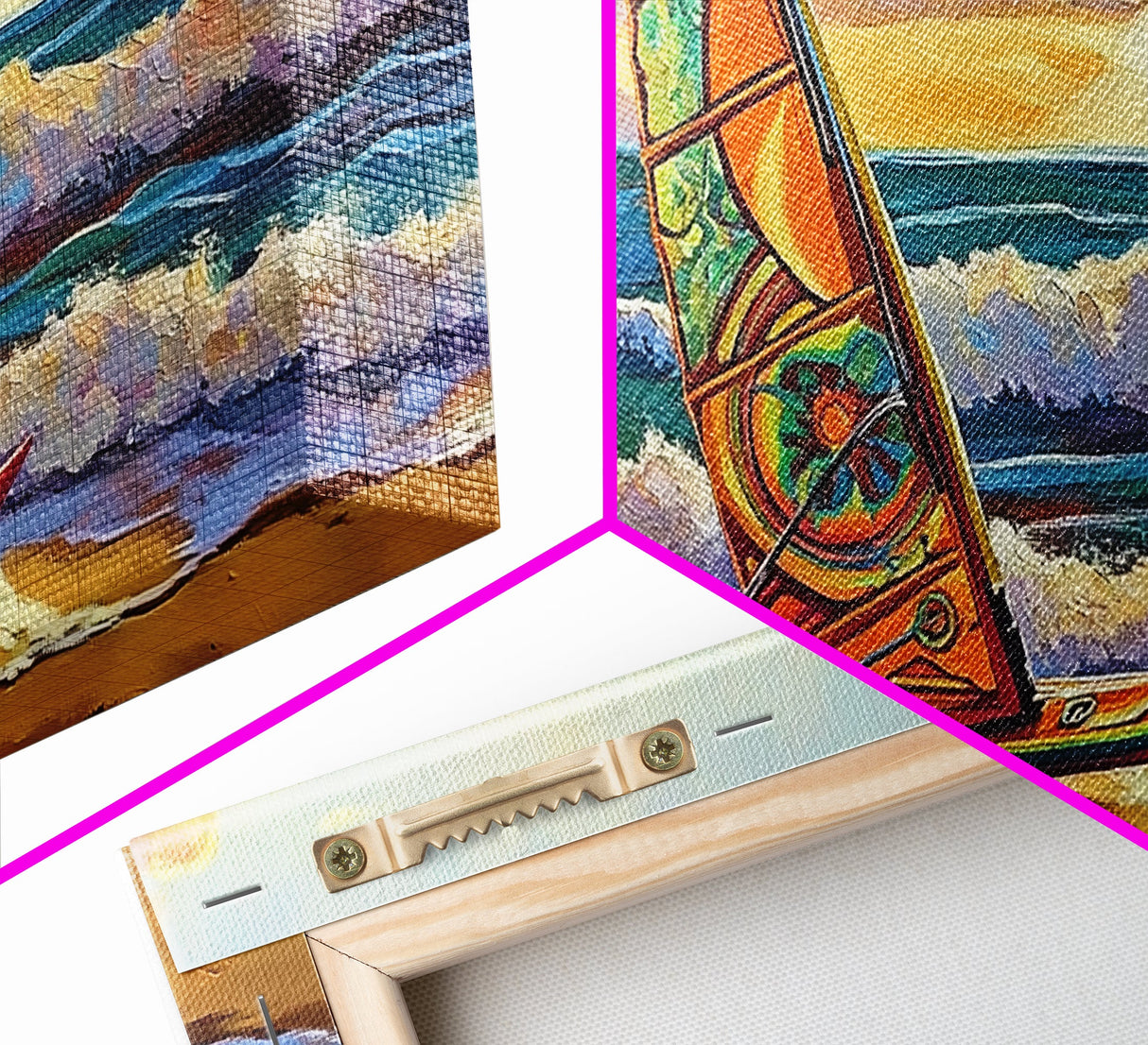 Windsurf Sunset, Beach Scene, Canvas Print, colorful surfboard at sea painting, coastal adventure, Bedroom Wall Art, surfer boho art
