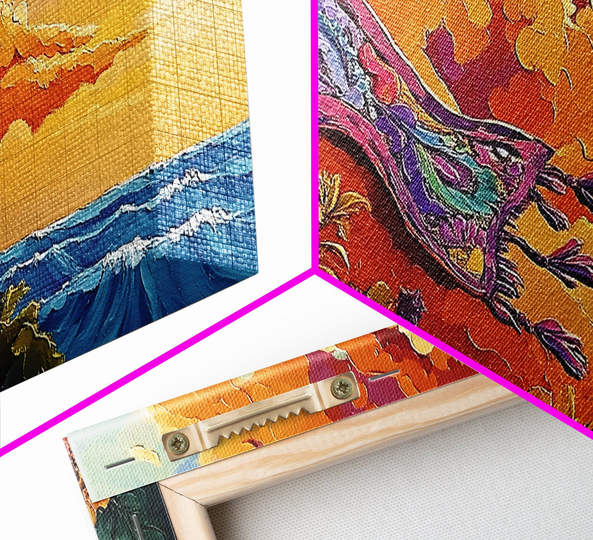 Sunset Coast, Rug, Framed Canvas Print, Sunset Beach Art, Magic Carpet Illustration, Vibrant Coastal Decor, Dreamy Bedroom Art