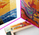 Sunset Coast, Rug, Framed Canvas Print, Sunset Beach Art, Magic Carpet Illustration, Vibrant Coastal Decor, Dreamy Bedroom Art