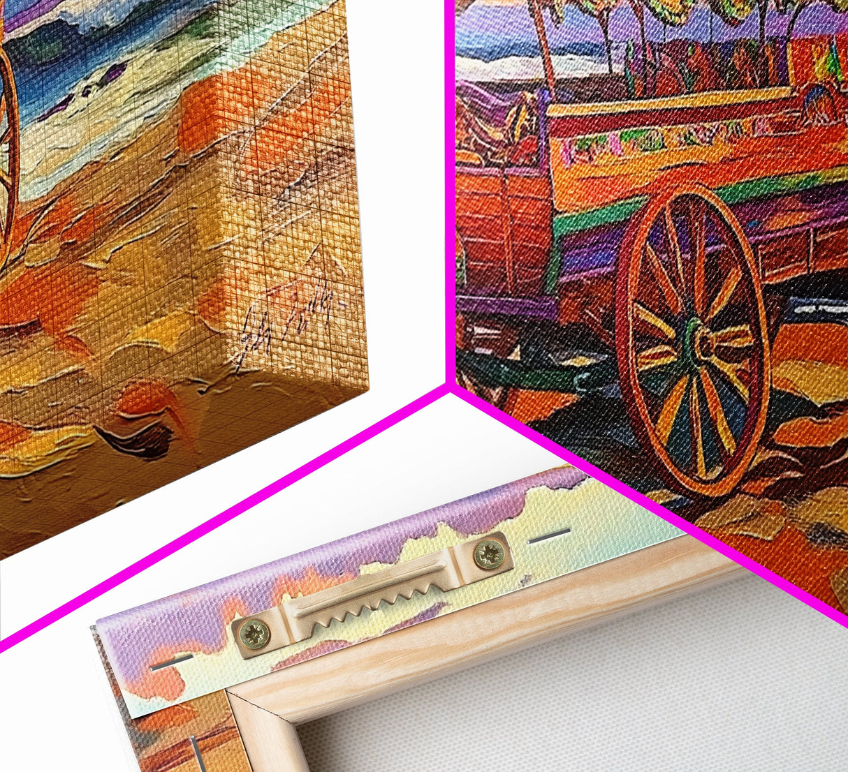 Sunset Beach, Wagon, Vibes, Coastal boho decor, colorful ocean art, Canvas Print, beach house wall art, living room sunset painting