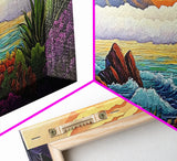 Ocean Sunset, Hills, Tropical, Serene beach Canvas Print, tropical landscape wall art, calming sunset painting, living room boho decor