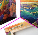 Coral Ocean, Sunset, Framed Canvas Print, Underwater coral reef at sunset painting, Ocean lover gift idea, Coastal Spa Wall Art