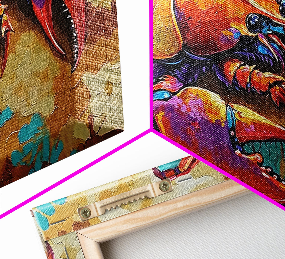 Lobster Coastal, Bold, Framed Canvas Print, Vibrant abstract lobster on sandy background, Nautical Kitchen Decor, Bold Coastal Wall Art
