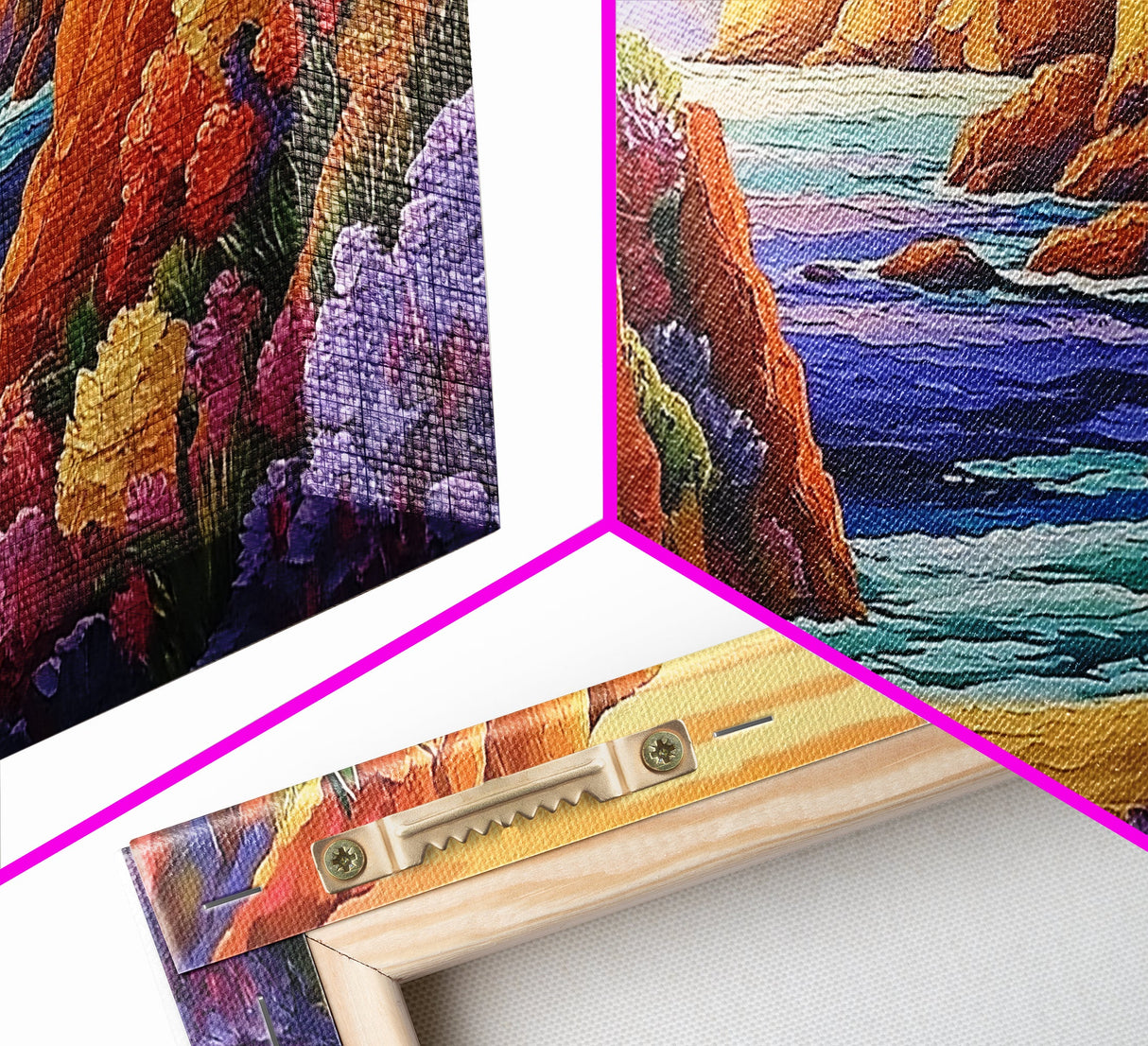 Desert Coast, Flowers, Path, Canvas Print, vibrant canyon seascape, southwest home decor, hallway wall art, colorful desert painting