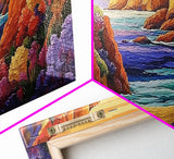 Desert Coast, Flowers, Path, Canvas Print, vibrant canyon seascape, southwest home decor, hallway wall art, colorful desert painting