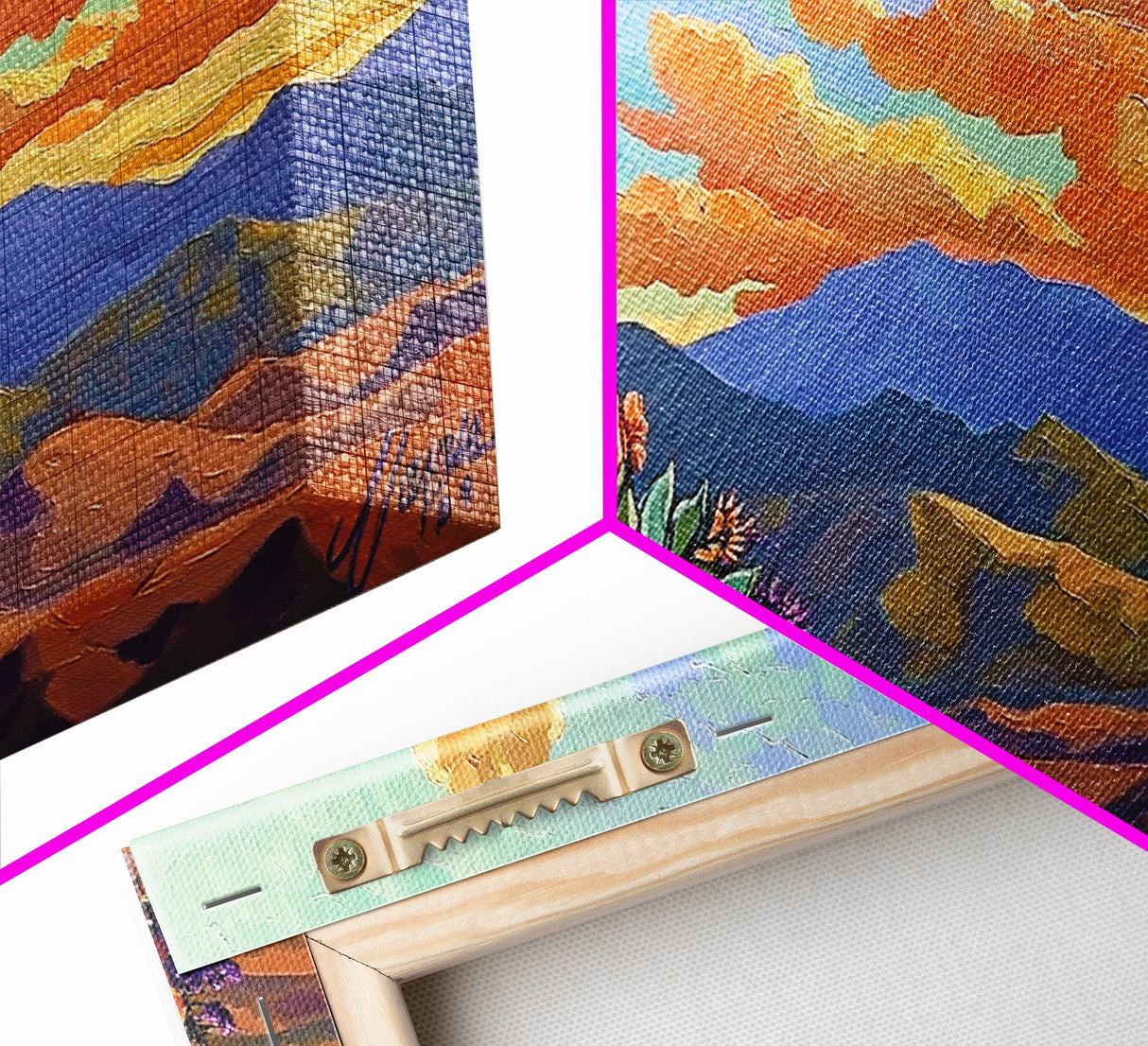Tower Mountains, Sky, Clouds, Canvas Print, whimsical turret landscape, pastel sky art, colorful fantasy decor, study wall art