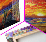 Sunset Beach, Desert, Cactus, Framed Canvas Print, vivid sunset desert beach scene, boho coastal decor, southwestern wall art