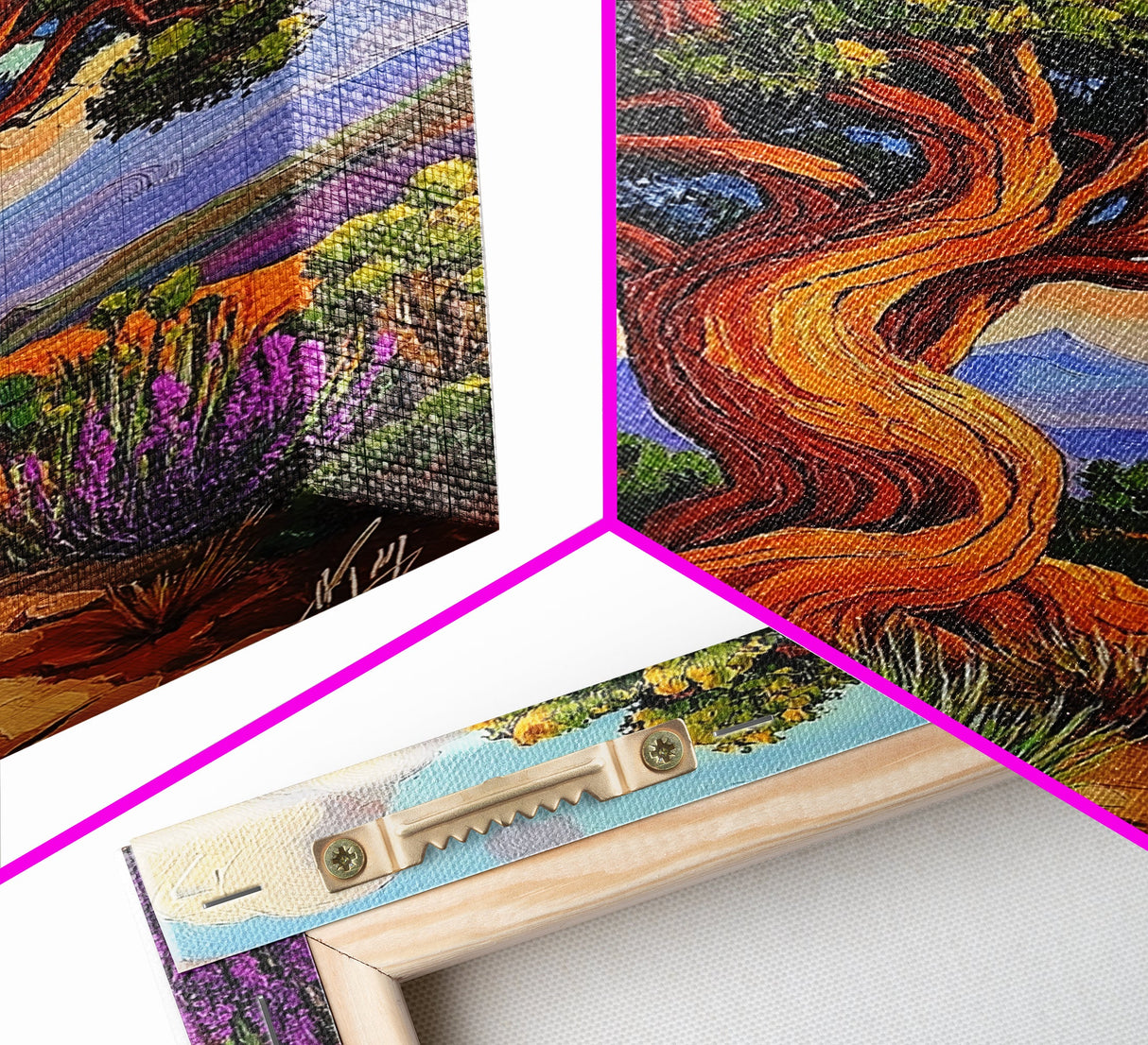 Tree Landscape, Nature, Autumn, Framed Canvas Print twisted pine tree painting, desert sunset landscape, nature wall decor, rustic boho art