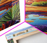 Pond Reflection, Nature, Desert, Framed Canvas Print tranquil desert pond painting, colorful reflection landscape art,  entryway wall decor