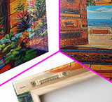 Doorway Ocean, View, Escape, Framed Canvas Print, Mediterranean coastal decor, boho travel wall art, vibrant entryway art, hallway decor