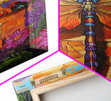 Dragonfly Floral, Bold, Nature, Framed Canvas Print, Boho dragonfly wall art, vivid nature insect painting, Bathroom or Entryway Art