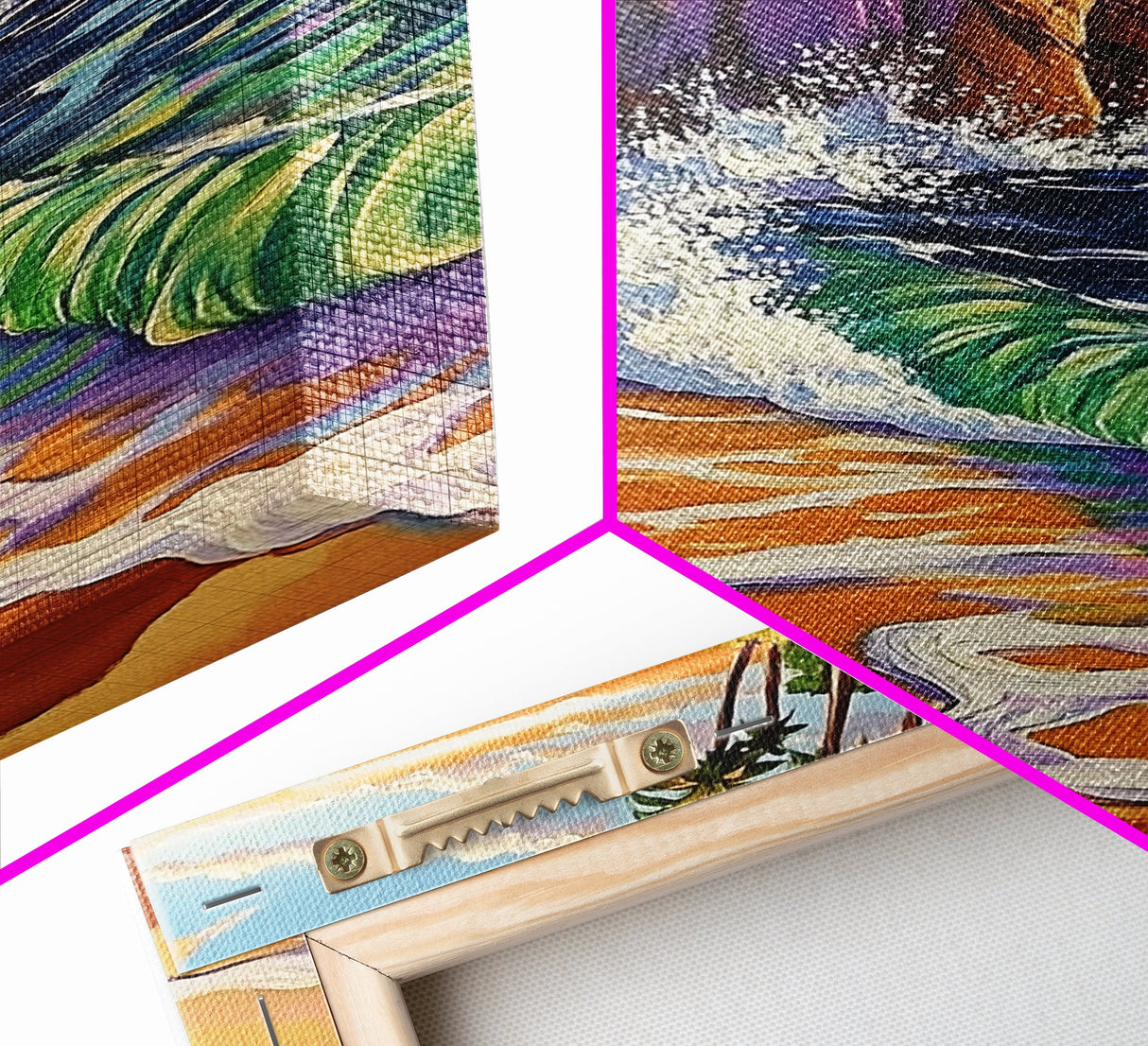 Coastal Sunset, Waves, Color, Canvas Print, Vibrant seascape art, beach house wall décor, boho ocean scene, bathroom wall art