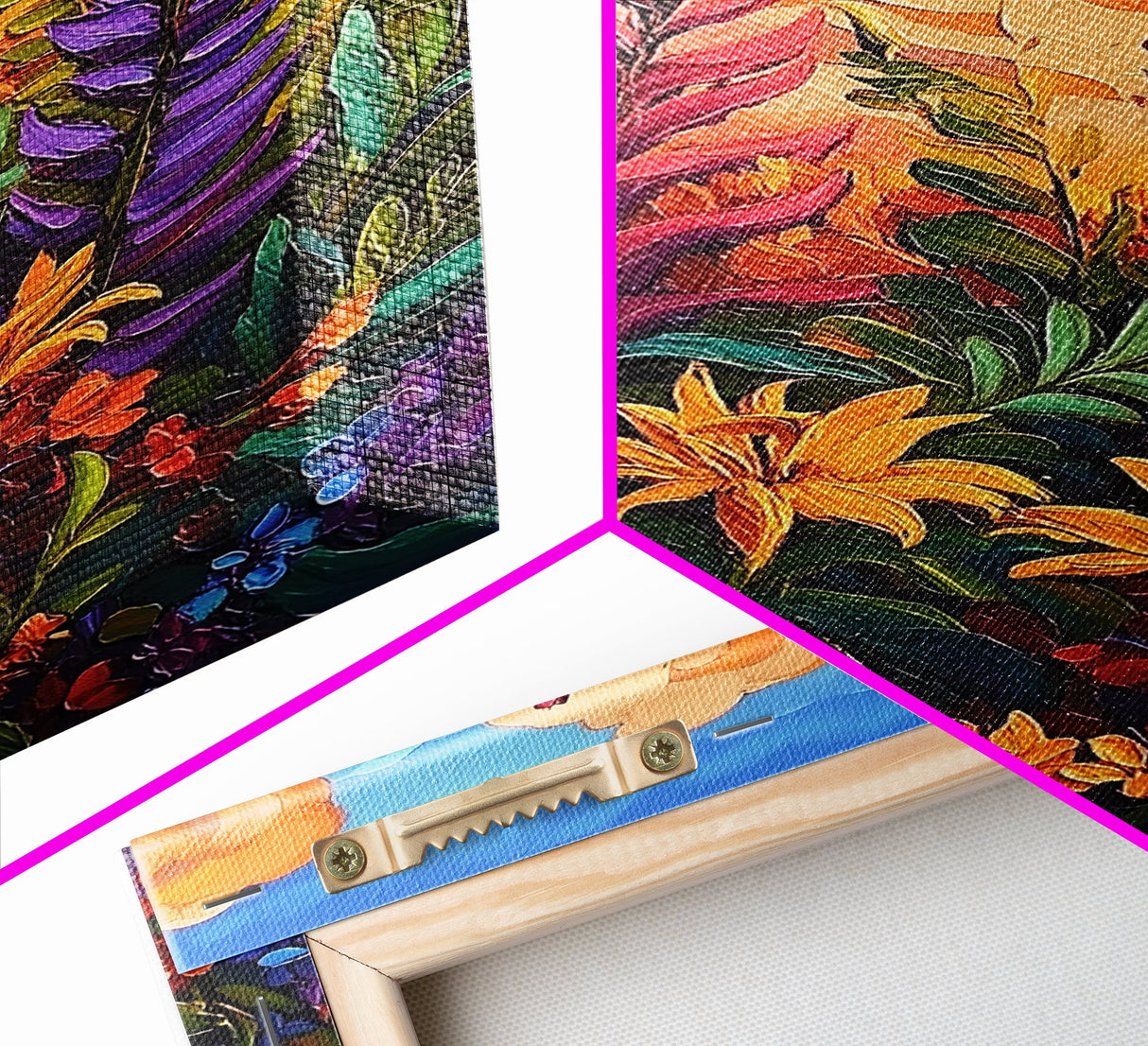 Vibrant Autumn, Blooms, Landscape, Framed Canvas Print, Bright Wildflower Artwork, Living Room Wall Art, Colorful Fall Floral Boho Painting