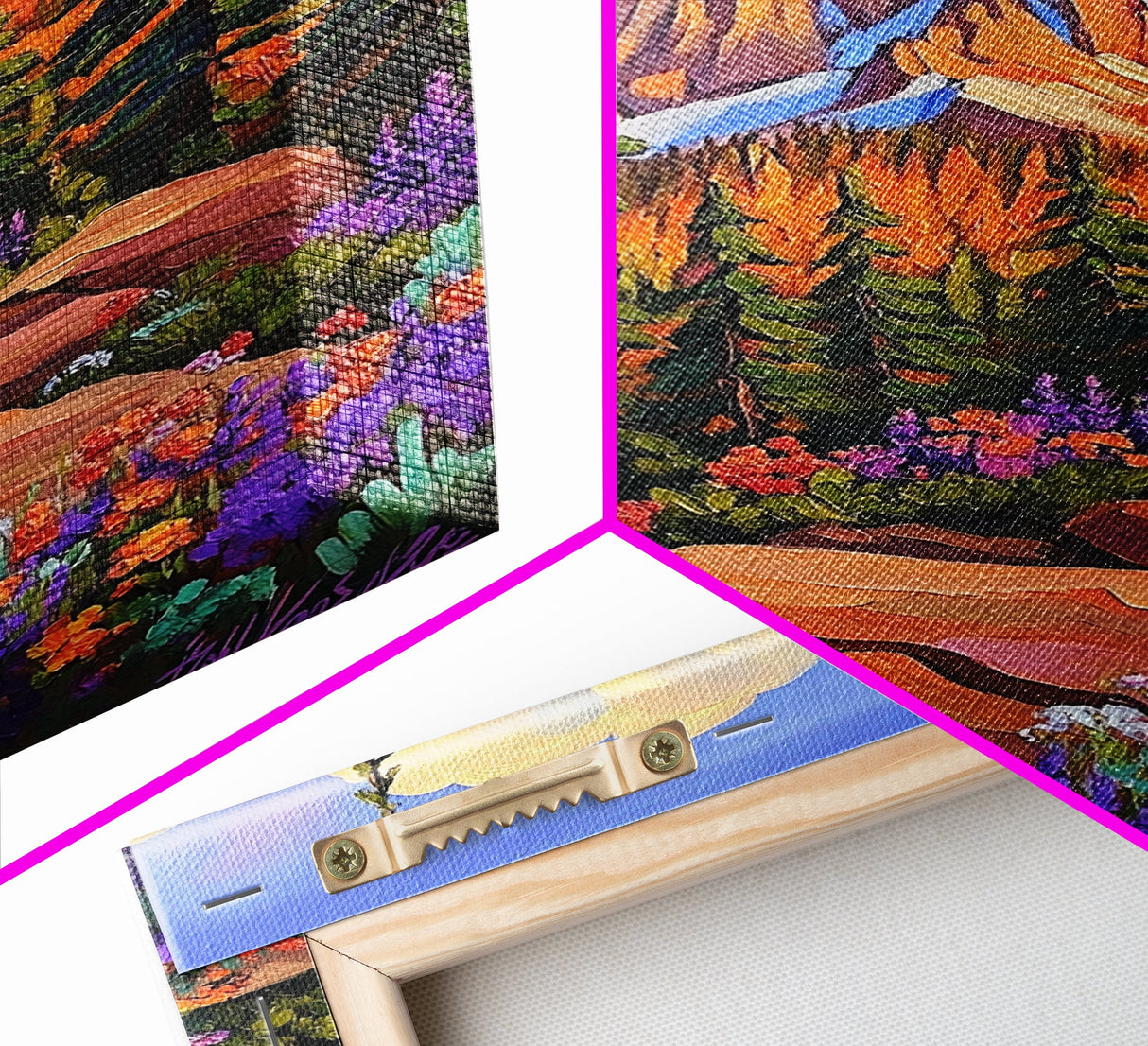 Mountain Forest, Wildflowers, Scenic, Framed Canvas Print, Nature Lover Gift, Cabin Decor, Rustic Living Room Art, Woodland Landscape