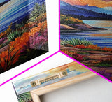 Lake Mountains, Sunset, Autumn, Framed Canvas Print serene mountain lake sunset wall art, vibrant Autumn landscape canvas, cozy cabin decor