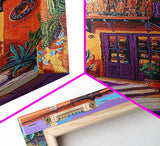 Southwest Home, Colorful, Balcony, Canvas Print vibrant Mexican house wall art, festive living room decor, textured boho painting
