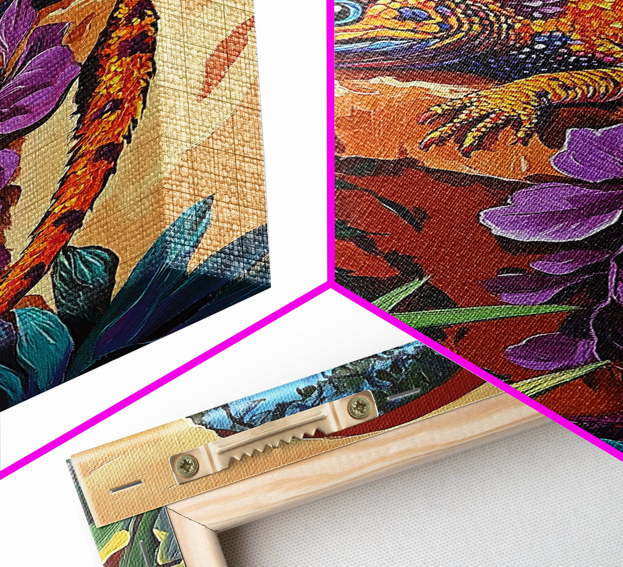 Gecko Tropical, Garden, Framed Canvas Print, Colorful Lizard Art, Desert Wall Decor, Nature Inspired Boho Art, Bathroom art,  Patio Wall Art