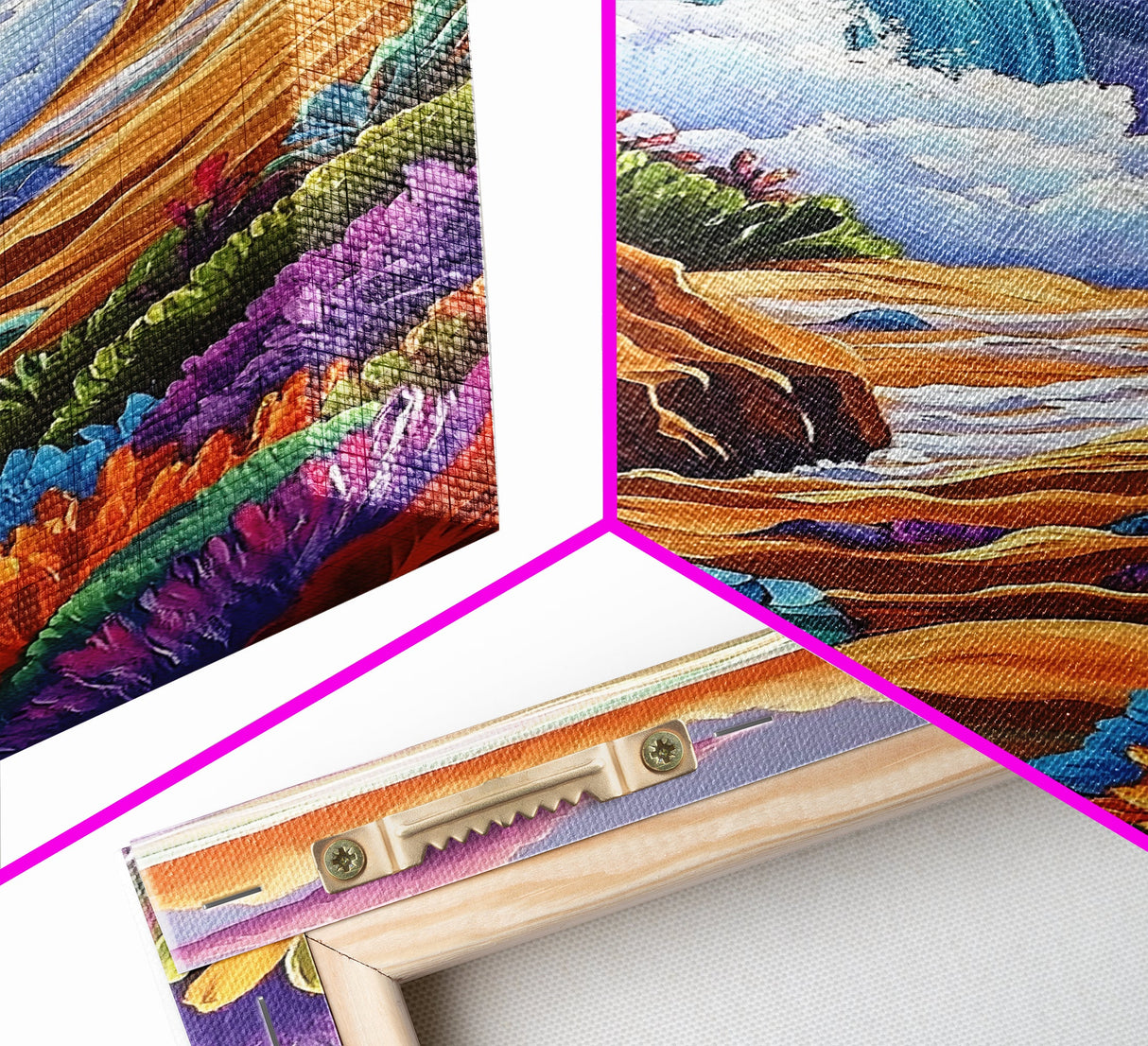 Ocean Rocks, Colorful, Framed Canvas Print, Coastal Sunset Wall Art, Bold Ocean Waves Decor, Living Room Statement Piece, Nature Art Print
