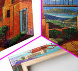 Bridge Street, Sunset, Framed Canvas Print, Colorful Cityscape Wall Art, Vibrant Urban Decor, Boho Architecture Print, Hallway Wall Art