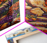 Rocky Pathway, Flowers, Framed Canvas Print, Vibrant Desert Trail Art, Colorful Landscape Wall Decor, Boho Living Room Wall Art