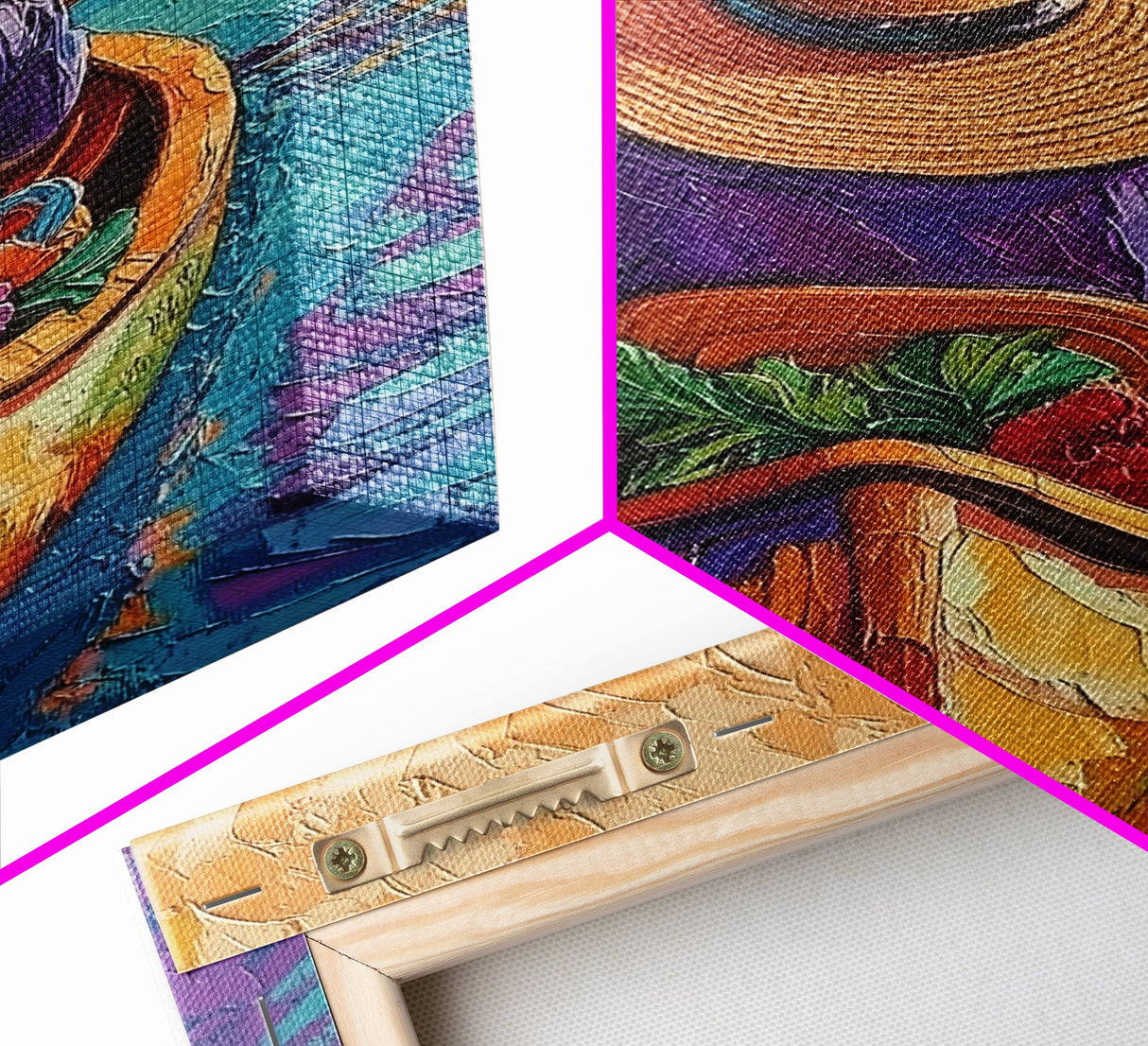 Hat River, Canoe, Bright Framed Canvas Print, Relaxing Boho Wall Art, Colorful Nature Lover Gift, Unique Summer Travel Vibes