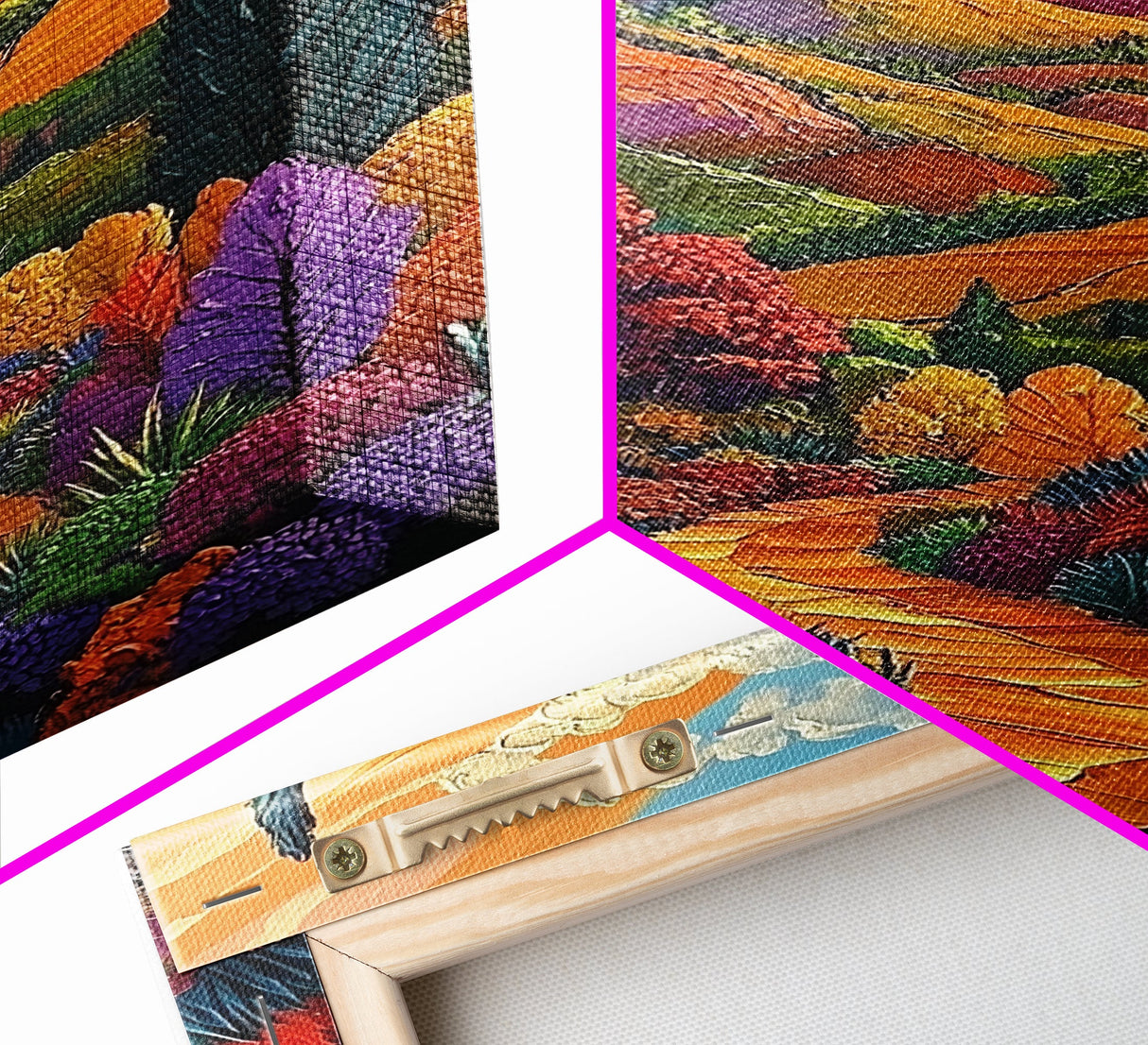 Colorful Mountain, Pathway, Autumn, Framed Canvas Print, Vibrant Fall Landscape Art, Boho Living Room Decor, Nature Wall Painting