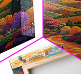 Colorful Mountain, Pathway, Autumn, Framed Canvas Print, Vibrant Fall Landscape Art, Boho Living Room Decor, Nature Wall Painting