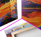 Mountain Reflection, Lake, Sunset, Framed Canvas Print, Vibrant Nature Wall Art, Rustic Cabin Decor, Bold Sunset Landscape Painting