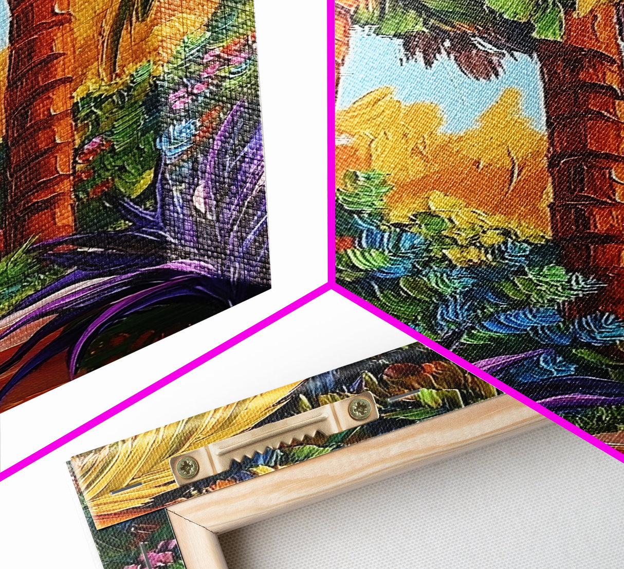 Palm Forest, Jungle Path, Tropical Garden, Canvas Print, exotic greenery, vibrant landscape painting, boho decor, Bathroom Wall Art