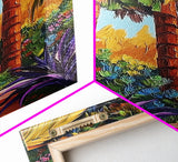 Palm Forest, Jungle Path, Tropical Garden, Canvas Print, exotic greenery, vibrant landscape painting, boho decor, Bathroom Wall Art