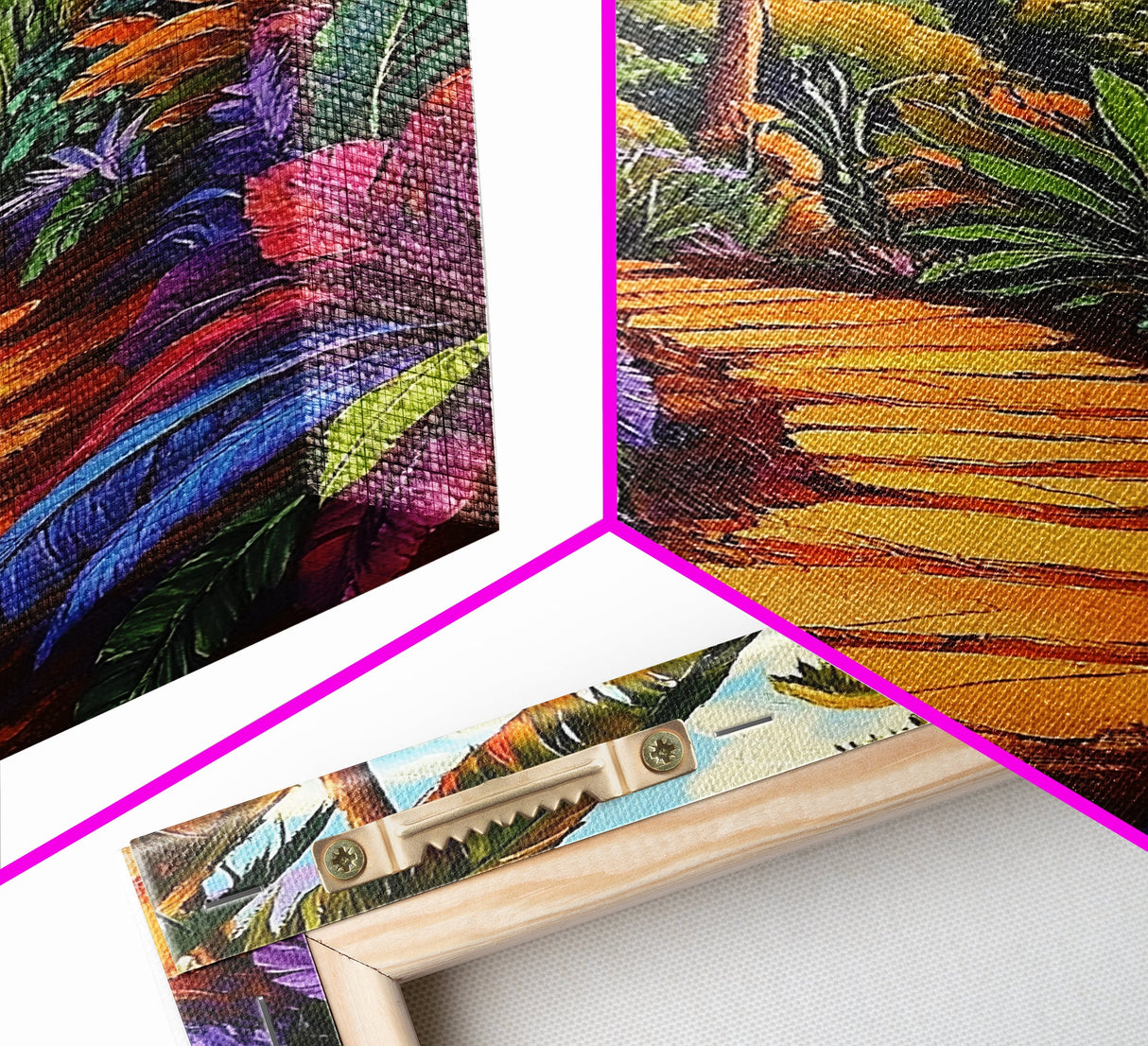 Tropical Trail, Jungle Pathway, Bright Nature Scene, Canvas Print, Boho Living Room Wall Art, Exotic Garden Decor, Colorful Tropical Painting