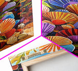 Rainbow Seashells, Coastal Treasures, Ocean Shell Art, Beach Decor, Framed Canvas Print, Bathroom Wall Art, Nautical Boho Art