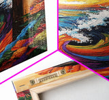 Ocean Wave Portal, Whimsical Sea Art, Sunset Coastal Decor, Framed Canvas Print, Living Room Accent, Vivid Nautical Painting